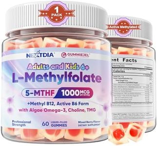 L-Methylfolate 1000 mcg + Methyl B12 Gummies for Kids & Adults - Active 5-MTHF, w/Omega-3 DHA & EPA(3:1), Choline & TMG, B6, Supports MTHFR Gene, Brain, Energy & Methylation, Sugar free, 60 Cts