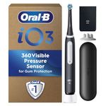 Oral-B iO 3 Matt Black Ultimate Clean Electric Toothbrush, 1 Refill Holder, 1 Charger Pouch, 1 Travel Case, Designed by Braun, Packaging May Vary