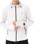 Mens Sun Jacket UPF 50+ Hoodie Full Zip Uv Protection SPF Cooling Lightweight Thin Summer Athletic Track Jacket Thumb Holes White