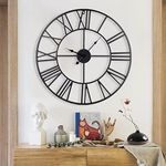 YORKING Vintage Large Wall Clock 60CM Vintage Black Round Metal Silent Non ticking Battery Operated Clock Skeleton Roman Numerals Hanging Clock for Living Room Bedroom Kitchen