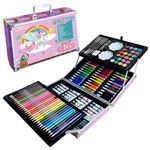 Shuban Deluxe Art Set Box & Drawing Kit with Crayons, Oil Pastels, Colored Pencil Deluxe Gift Art (145 Pcs Art Set-Pink)