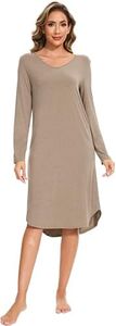 GYS Womens Bamboo Viscose Long Sleeve Nightgown Soft Comfy V Neck Long Night Shirts Sleepwear, Camel, XX-Large Plus
