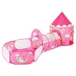 SONGMICS 3-in-1 Unicorns Kids Play Tent, Tunnel, Ball Pit Playground, Children's Pop-Up Rocket Tent, Indoor or Outdoor Use, Unicorn Princess Theme, Gift Idea, Birthday Party, Pink LPT701P01