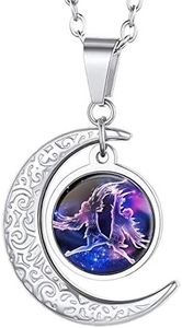 Suplight Joyería Zodiáco Sol Luna Disco Medalla Plateada de Géminis Collar Acero Inoxidable 316L de Mujeres Muchachas Regalo Familia Amigas