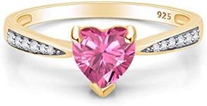 AFFY Simulated Tourmaline & Cubic Zirconia Solitaire Heart Promise Ring 14k Yellow Gold Over Sterling Silver Gift For Her Ring Size-7