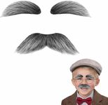 Shaxcoq Old Man Mustache and Eyebrows – Gray White Fake Mustache for 100 Days of School, Halloween Costumes Grandpa Dress-Up Accessories for Adults & Students (1 Pack)