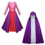 Kid Girls Halloween Witch Costume Winifred Sarah Mary Sanderson Fancy Cosplay Dress Princess Evil Queen Dress Up with Cape Birthday Carnival Party Outfit Pink 11-12 Years