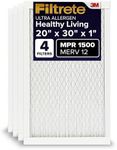 Filtrete AC Furnace Air Filter, MERV 12, MPR 1500, CERTIFIED asthma & allergy friendly, 3 Month Pleated 2.54 cm Electrostatic Air Cleaning Filter, 4-Pack (50.8 x 76.2 x 2.5 cm)