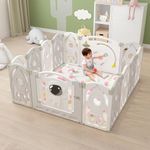 ADVWIN Foldable Baby PlayPen 14 Panels Kids Activity Centre Toddlers Safety Gate Indoor Outdoor - Grey