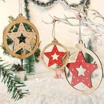 Ascension 3pcs Christmas Wooden Xmas Tree Cutout Hanging for Christmas Decoration Xmas Tree Decoration Pendants Hanging Ornaments DIY Decor Multicolor (Star)