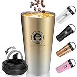 Travel Mug, Reusable Coffee Cups, Double Walled Vacuum Stainless Steel Coffee Mug with Leakproof Screw Flip Lid & Handle, Thermal Mug for Hot and Cold Water Coffee and Tea, 500ml/17oz (Gradient Gold)