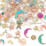 MARFOREVER 120 Pcs Mixed Sun Star Moon Charms for Jewelry Making, Celestial Charm Bracelet Charms Assorted Gold Enamel Charm Pendants for DIY Crafts Bracelet Necklace Earrings Making