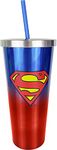 Spoontiques - Superman Stainless Steel Cup with Straw - Stainless Steel 24 Oz. Tumbler