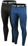 Boyzn Men's 2 Pack Compression Baselayer Pants Cool Dry Gym Leggings Baselayer Sports Tights Black/Blue-L