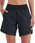 Willit Women's 7" Swim Board Shorts UPF 50+ High Waisted Swimming Shorts with Liner Pockets Black Size 8