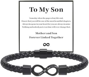 Keopun Mother and Son Love You Forever Infinity Leather Bracelet, To My Son Bracelet From Mom, Men's Stainless Braided Leather Bracelet Inspirational Bangle, Christmas Birthday Valentine's Day Gifts,