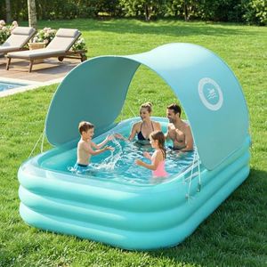 HeySplash Inflatable Pool with Canopy, Swimming Pool for Adults, Large Blow Up Pool Ideal for Family Backyard Garden Party, Outdoor Summer Fun, 102" x 65" x 22"(Green)