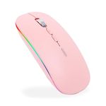 Wireless Mouse Bluetooth,LED Rechargeable Bluetooth (BT 5.1+2.4G) Wireless Mouse, Silent Computer Mice for Laptop Desktop, MacBook, Windows, Mac OS,Pink