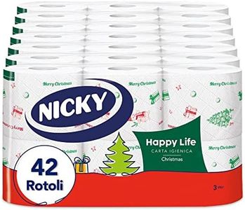 Nicky Happy Life Christmas - Carta Igienica Natalizia, 42 Rotoli da 170 Strappi, a 3 Veli, Apertura Facilitata, 4 Fantasie con Decori Natalizi, Morbida e Resistente, Allegra e Festiva, Carta FSC