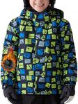 FREE SOLDIER Boys Girls Waterproof Ski Jacket Fleece Lined Warm Winter Snow Coat Kids Winter Jacket with Detachable Hood(Navy Print,14-16/Boy)