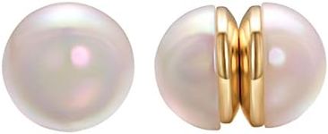 Airokiy Pearl Magnetic Earrings, White Pearl Clip On Earrings, Small Pearl Fake Earrings for Women and Girls, Non Pierced Trendy Wedding Jewelry, Yellow Gold, Pearl