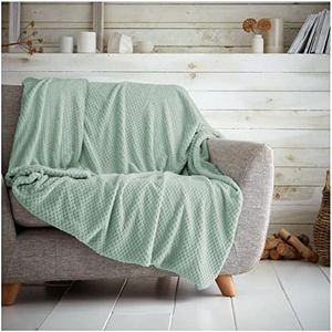 GC GAVENO CAVAILIA Popcorn Sofa Bed Blanket, Snuggle Waffle Throw, Fleece Blankets, Duck Egg, 200X240 Cm