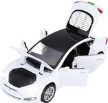 Ixora 1:32 Tesla S Diecast Alloy Metal Pull Back Die-cast Car with Openable Doors & Light, Music Model Car for Boys (Pack of :1) (1:32 Tesla Car - White)