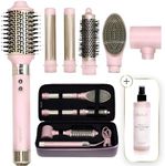 ELLA BELLA® 6-in-1 Hot Air Styler Pink & Heat Protectant Spray • Powerful Hair Dryer Set for Fast Curling, Volumizing, Straightening • Includes Travel Case • UV Shield & Nourishing Hair Care