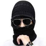 VEENSKI Wool Men Face Mask Neck Set With Cap For Men Women Neck Warmer Head Cover Pack Of 2 Pcs (1P Cap 1P Neck Set Mask) (Black)