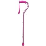 PCP Offset Walking Cane, Height Adjustable, Senior Living Mobility Aid, Increased Stability and Support, Molded Grip, Pink