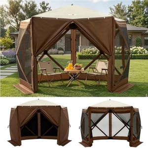Overmont Pop up Gazebo Screen Tent - Large Instant Screen House Tent with Netting Removable Wind Cloths Dual Open Door Skylight - Portable Outdoor Screened Shelter for Camping Backyard Patio Parties