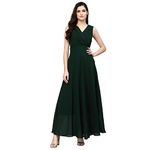 AAYU Women Fit & Flare Solid Pleated Neack Dress Green (42 Size, Ankle-Length)