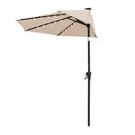 FLAME&SHADE 9 ft Half Round Solar Powered Outdoor Market Patio Table Umbrella for Wall Balcony with LED Lights and Tilt, Beige