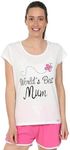 Ladies Short Pyjamas World's Best Mum Sizes 8 to 22 UK, White, 16-18