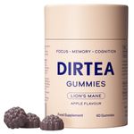 DIRTEA 60 Lion's Mane Mushroom Gummies | 2,400mg / Serving | Vegan, Natural & Sugar Free | with Vitamin B12 & B5 | Focus & Memory Supplement | 60 Gummies (30 Servings) - Apple Flavour