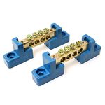 RLECS 2pcs Terminal Bus Bar 4 Positions Terminal Block Brass Wire Screw Terminal Grounding Strip Bus Bar Block