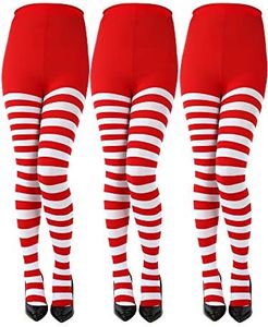 Sumind 3 Pairs Christmas Full Length Striped Tights Thigh High Stocking for Women (Red/White, Adult Size)