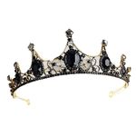 Black Baroque Crown Gothic Princess Queen Tiara Headband Crystal Headband for Wedding Prom Pageant Party