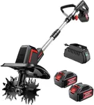 SOARFLY Cordless Electric Tiller for Gardening, Total 8000mAh Battery Powered Mini Cultivator with 2×4.0AH Batteries & Charger, 9" Width, 6.6" Depth, 48 Steel Tines Rototiller for Soil Cultivation