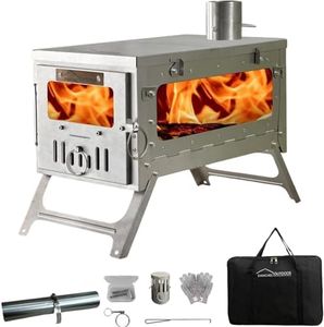 DANCHEL OUTDOOR TSG Portable TA1 Titanium Hot Tent Stove - Small Lightweight Folding Wood Burning Stove with Roll-Up 7.2ft Chimney Pipe Backpacking Camping Cooking, 16.5L