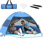 Large Easy Setup Beach Tent,Anti-UV Beach Shade Beach Canopy Tent Sun Shade with Extended Floor & 3 Mesh Roll Up Windows Fits 3-4 Person,Portable Shade Tent for Outdoor Camping Fishing (Blue)