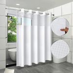 ROHSCE No Hooks Waffle Weave Shower Curtain, with Snap in Removable Liner for Bathroom-Hotel Grade,Mesh Top Window, Machine Washable-72x72inch (White)