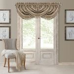 Elrene Home Fashions Antonia Floral Damask Waterfall Window Valance with Tassels, 52"x36", Taupe