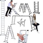 Decorating Scaffold Ladder 4.7M/15.5Ft Combination Ladder Folding Trestle with New Safety Heavy Duty Building Tray, 150Kg Load Capacity, EN131 Certification