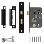 Decoranddecor Sash Mortice Door Lock with Keys - 2.5inc /64mm - Matt Black - Fire Rated - UKCA & CE Approved