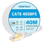 VOIETOLT Cat8 Ethernet Cable 40M, 40Gbps/2000Mhz Flat High Speed Network Cable, STP RJ45 Gigabit Cat-8 Lan Internet Cable for PS4/5, for Modem - White