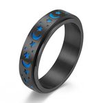 ANIEJUFI Stainless Steel Spinner Ring Luminous Glow Moon and Star Fidget Stress Relief Anxiety Rings for Women Men, Black Size 5