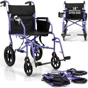 Platinum Health Hummingbird™ Ultra-Lightweight Foldable Transport Wheelchair, Handbrakes,12-Inch Rear Wheels, Extra-Wide Seat. Convenient Table-Length Padded Armrests. (Dusk Purple)