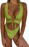 CHYRII Women's Sexy Cutout Lace Up Backless High Cut One Piece Swimsuit Monokini, Pickled Pepper, Medium