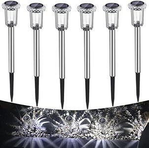 Auting Lampade solari per esterni, 6 pezzi, luci solari da giardino, per esterni, bianco freddo, IP65, impermeabili, senza fili, a LED, per giardino, balcone, vialetto, vialetto
